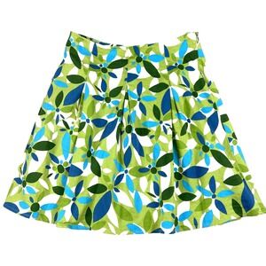 Willi Smith Women's Skirt‎ 10 Cotton Spandex Green Blue Geo Floral Box Pleated